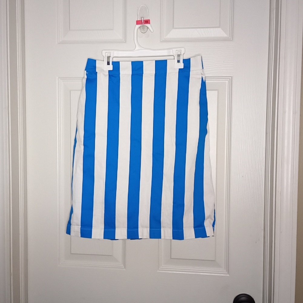 Boden Blue & White Bold Striped Danby Knee Length Slip On Skirt US 6L